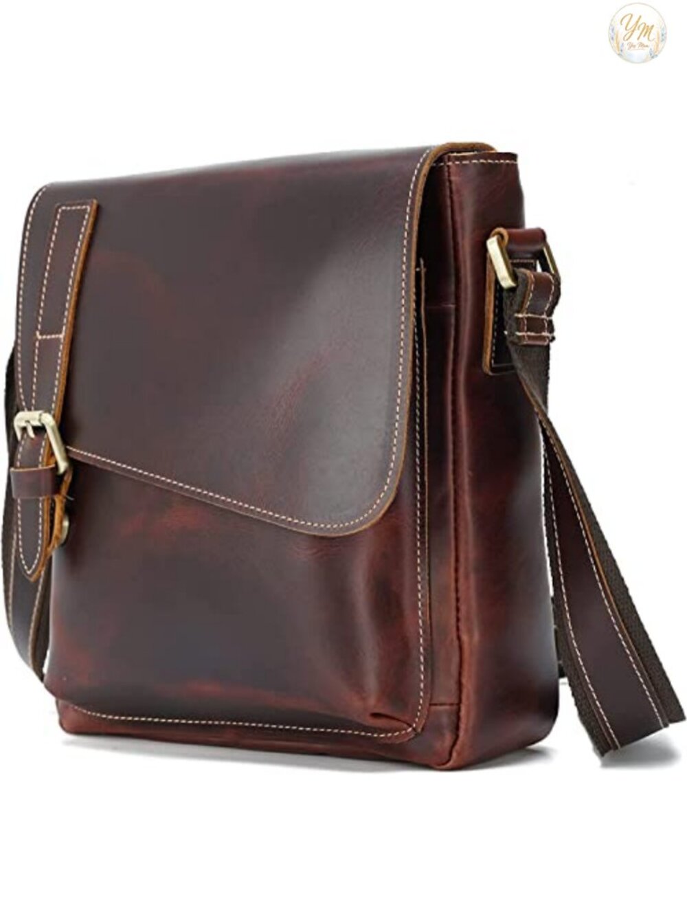 Small Leather Crossbody Messenger Bag with Tablet Pocket